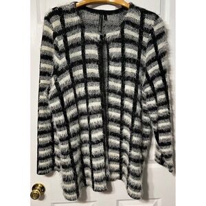 Allie & Rob Black White Wispy Eyelash Fuzzy Knit Open Front‎ Cardigan Sweater 1X